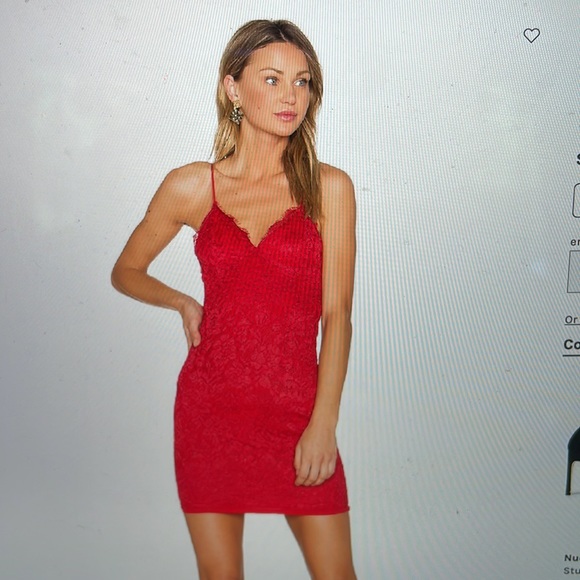 NBD All Me dress in red fitted lace with flattering sweatheart bodice. - Picture 2 of 5